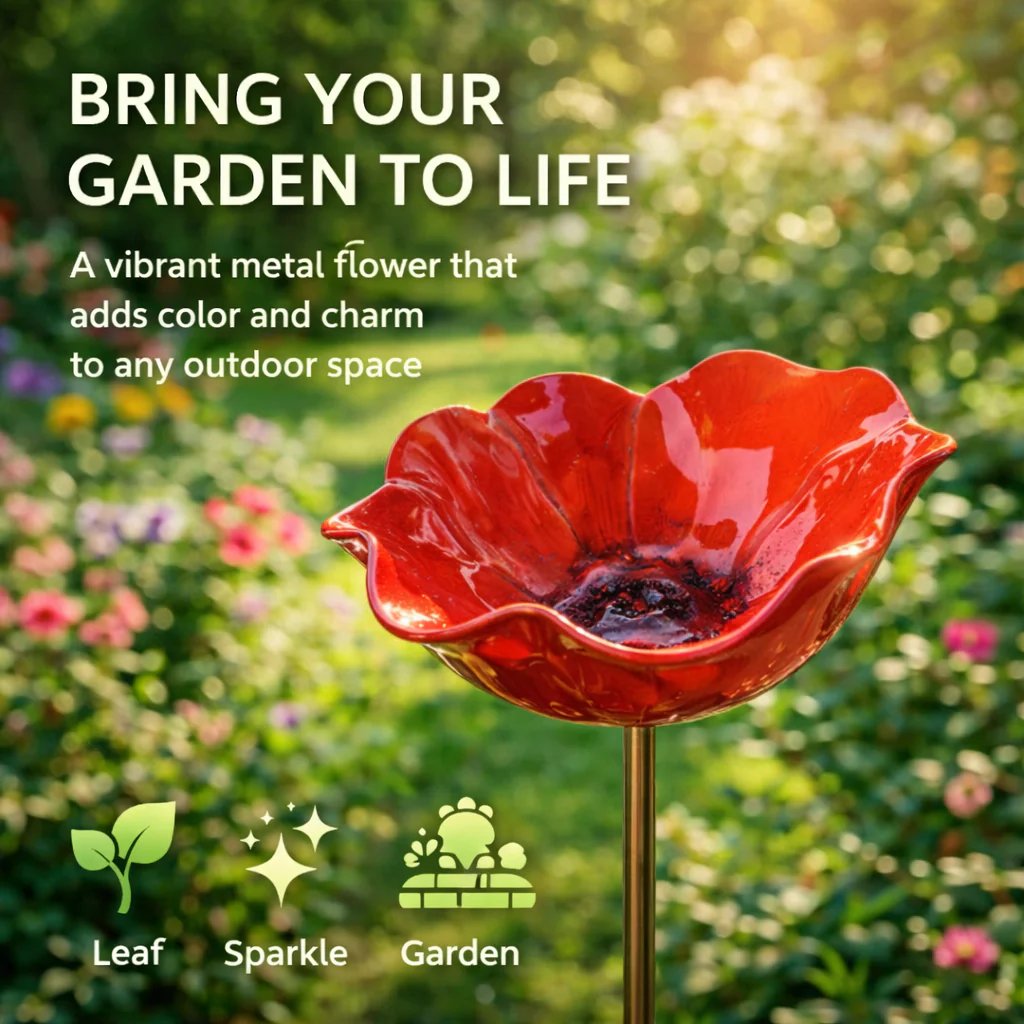 💥🌸Transform Your Garden Instantly 🎁Handmade Metal Flower Garden Stake🐦
